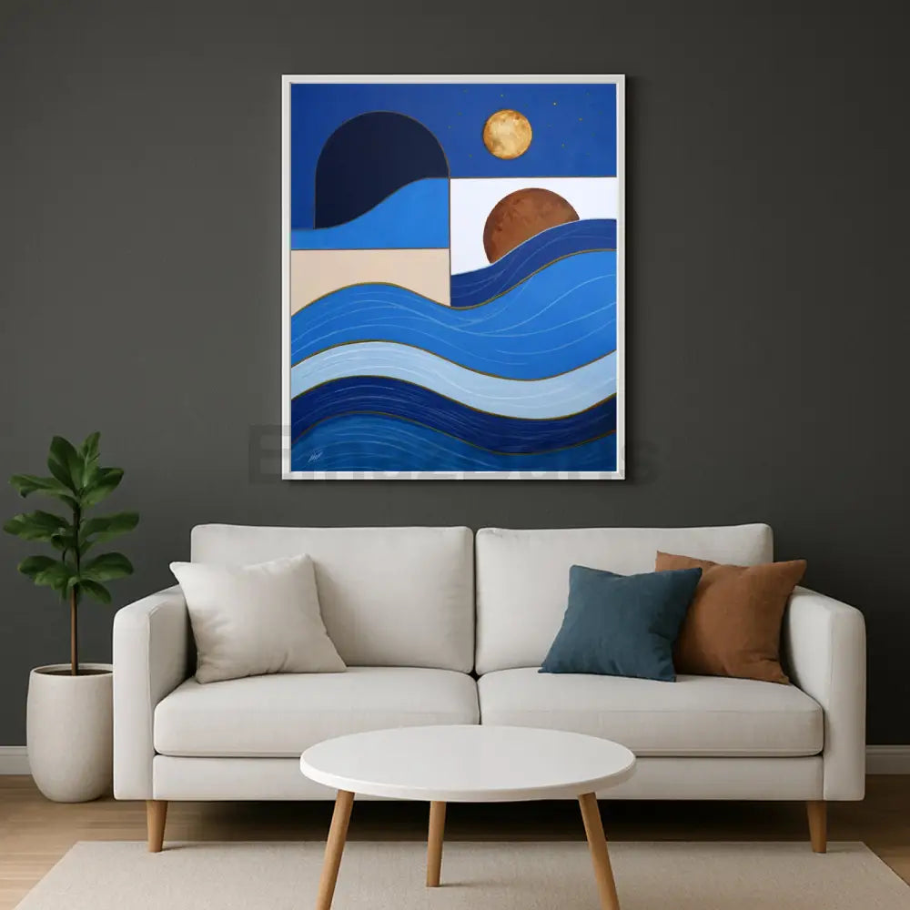 Abstract Ocean & Moon Acrylic Painting Acrylic Painting