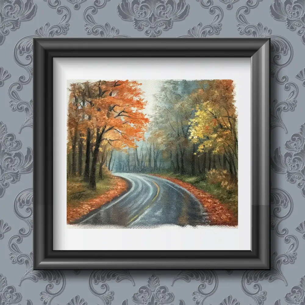 Autumn Road Oil Painting | Rainy Forest Landscape Art Oil Painting