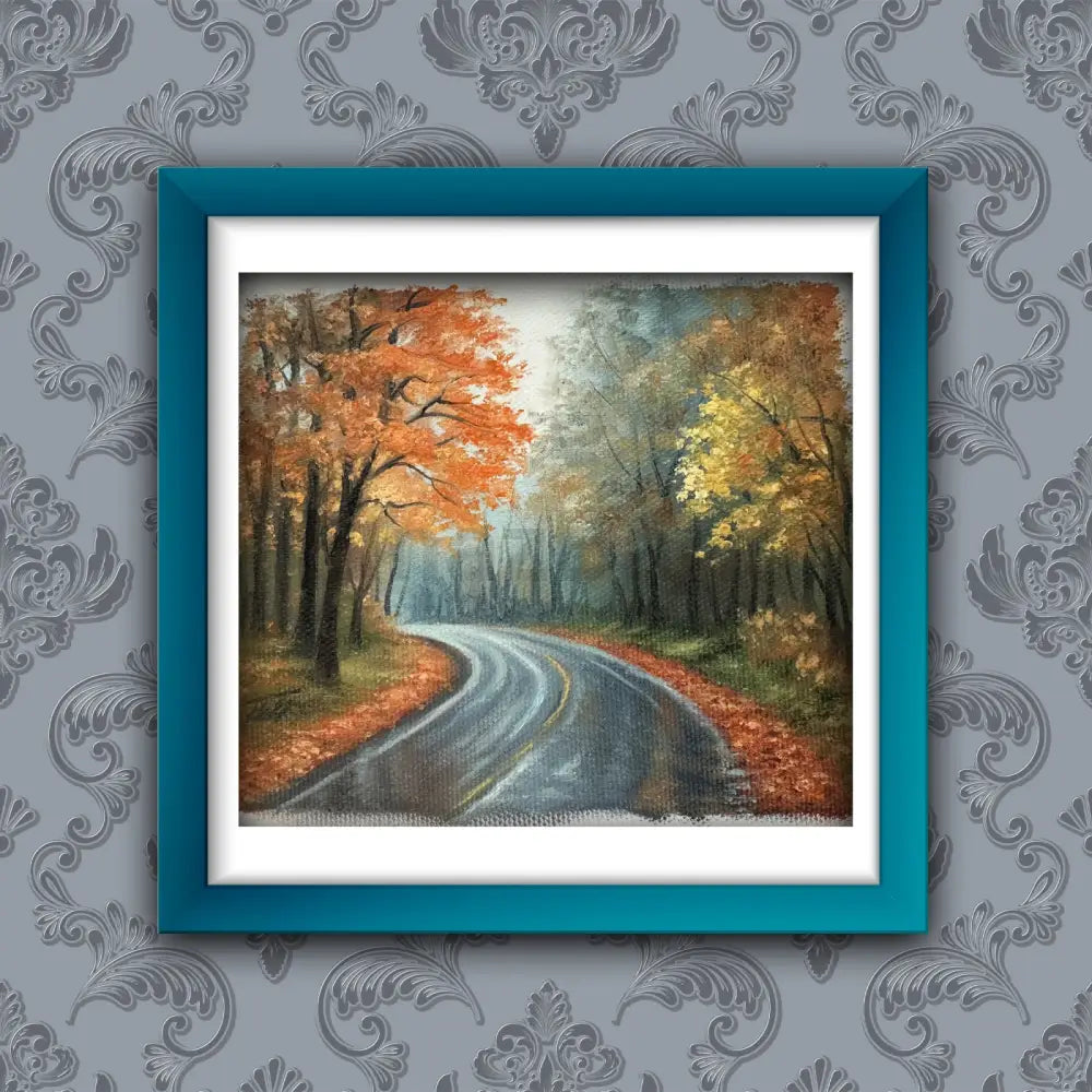Autumn Road Oil Painting | Rainy Forest Landscape Art Oil Painting