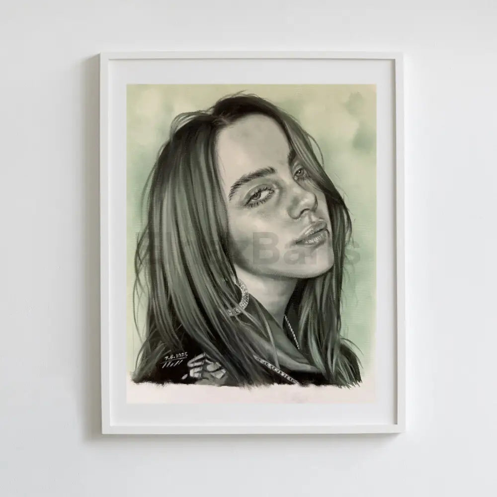 Billie Eilish Inspired Oil Painting Green Toned Fine Art Portrait Oil Painting