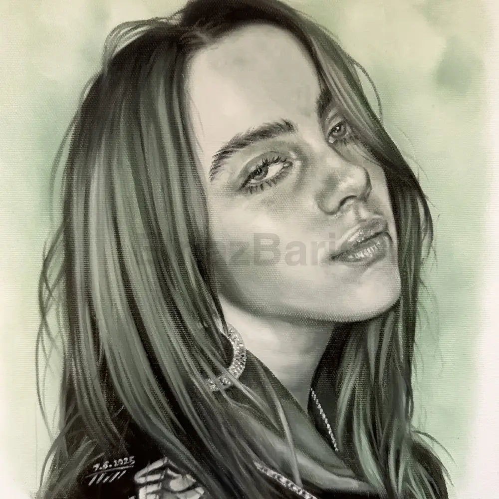 Billie Eilish Inspired Oil Painting Green Toned Fine Art Portrait Oil Painting