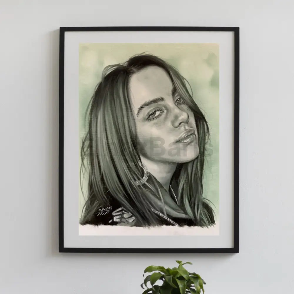 Billie Eilish Inspired Oil Painting Green Toned Fine Art Portrait Oil Painting