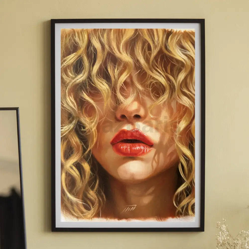Blonde Hair and Red Lips Realistic Canvas Art Oil Painting