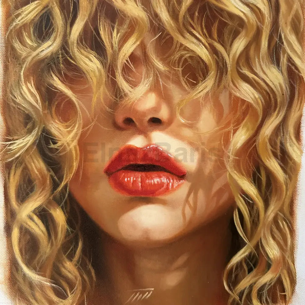 Blonde Hair and Red Lips Realistic Canvas Art Oil Painting