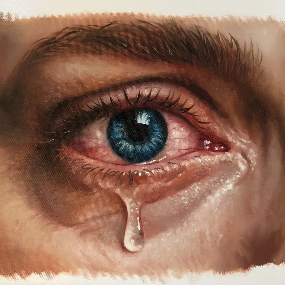Oil Painting Blue Eye with Tear Hyperrealism Canvas Art Oil Painting