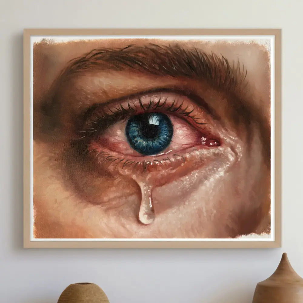 Oil Painting Blue Eye with Tear Hyperrealism Canvas Art Oil Painting
