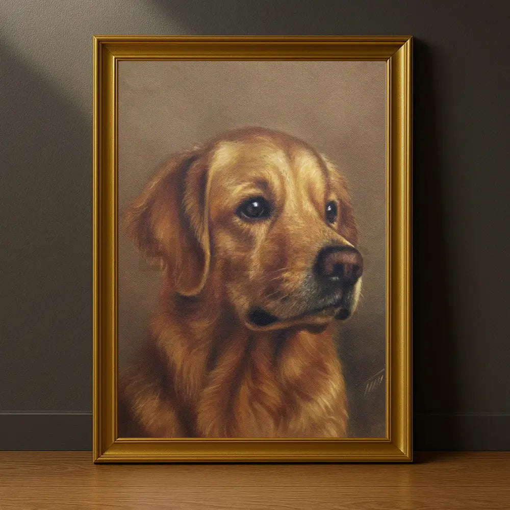 Golden Retriever Dog Portrait Oil Painting