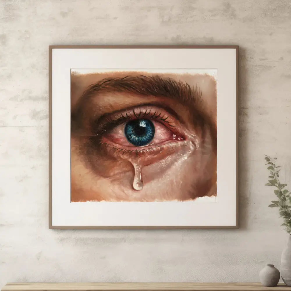 Oil Painting Blue Eye with Tear Hyperrealism Canvas Art Oil Painting