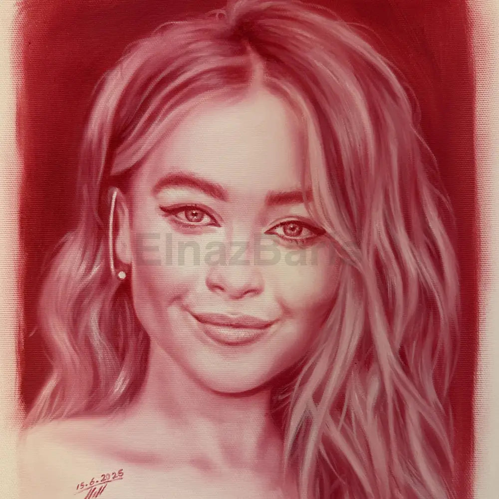 Sabrina Carpenter Inspired Oil Painting Red Monochrome Portrait Oil Painting