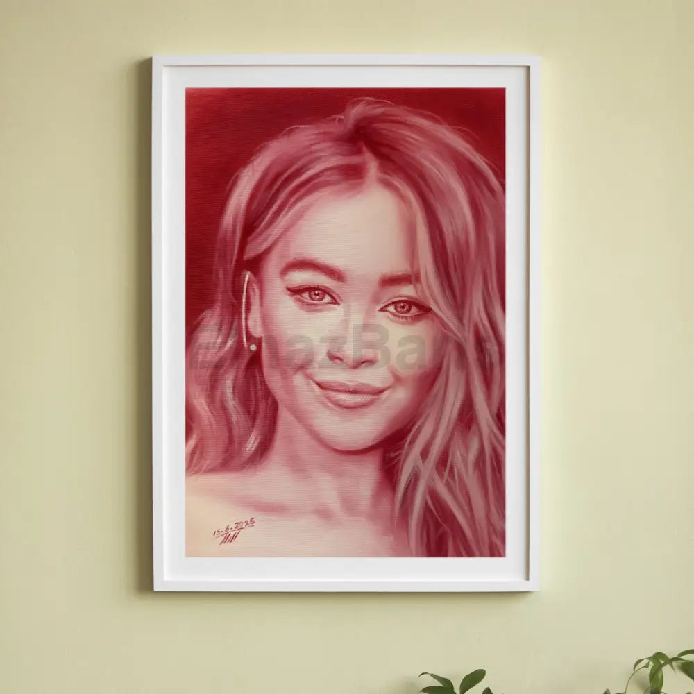 Sabrina Carpenter Inspired Oil Painting Red Monochrome Portrait Oil Painting